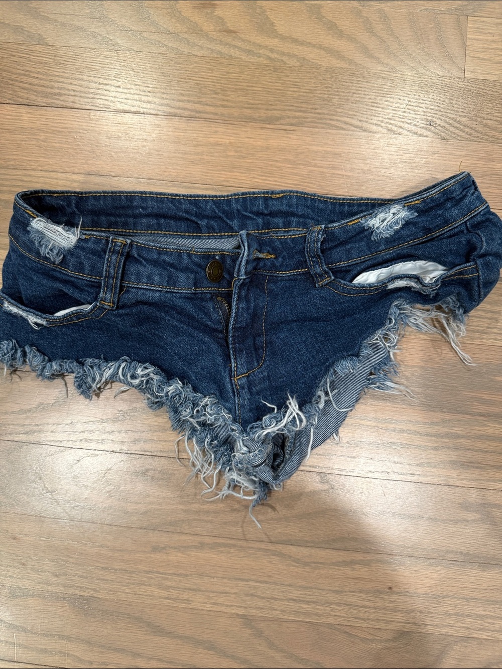 Women's Dark Blue Distressed Denim Cutoff Shorts
